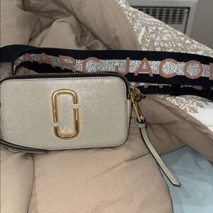 Marc Jacobs Cream Snapshot Bag with Gold Accents